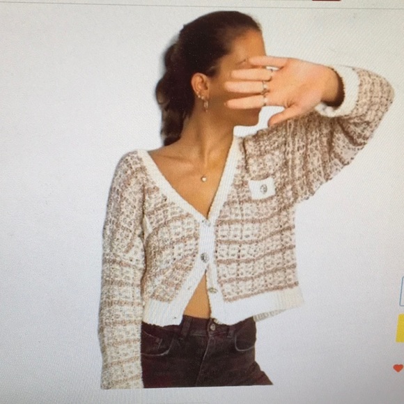 Zara Sweaters - ZARA/PINK-METALLIC THREAD TWEED BEJEWELED BUTTON C